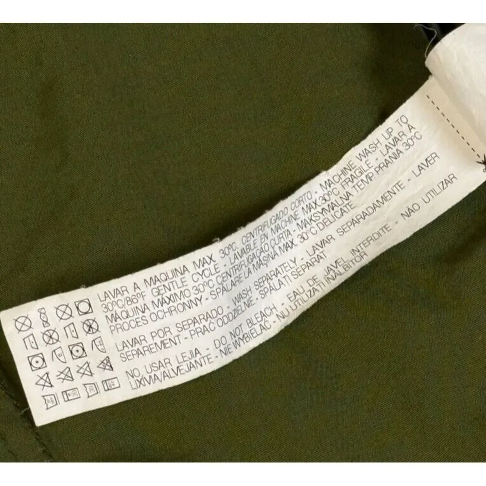 Zara Basic Ladies XL Green Military Jacket Snap Front Pockets Faux Hood‎ Zip